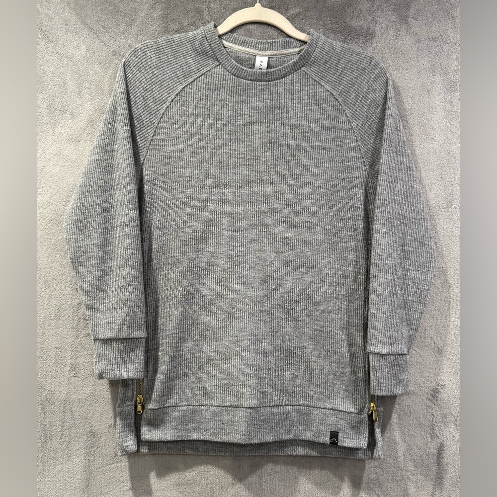 Varley Sweatshirt Womens XS Gray Manning Ottoman Side Zip Pullover Crewneck Knit